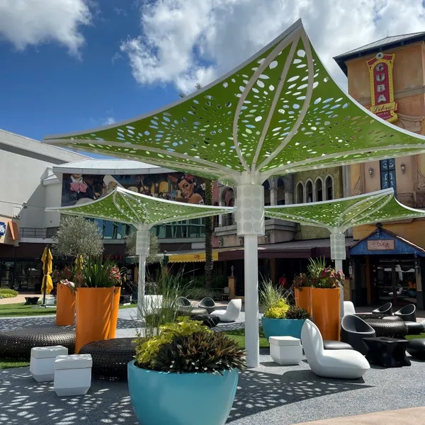 Colorful and inviting outdoor courtyard perfect for block parties.
