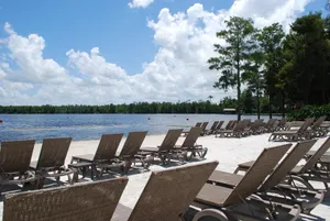 beautiful beach front on Lake Brown. Beach chairs await you.