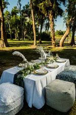 The Luxury Pop Up Picnic Company provides the ultimate picnic experience. Let us host your customized picnic - whether at the park, backyard, vacation rental, hotel, restaurant or indoors - it’s the chicest and most convenient way to celebrate someone special, a special occasion or team building event. We provide full event plans for your luxury picnic experience from design, set up and tear down. Each tailored pop up experience includes a pop up picnic table fully decorated with chargers, dinner plates, glassware, napkins, pillow seating, Bluetooth speaker, pop up picnic basket with comfy blankets, hand sanitizer, sunscreen, extra napkins,complimentary dessert and bottled water.