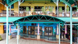 The front entrance of Mango's showing the first and second floor.