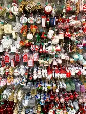 Photo of a wall filled with Christmas ornaments