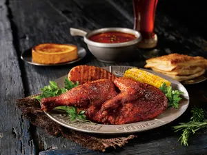 four-course feast includes garlic bread, tomato bisque soup, roasted chicken, sweet buttered corn, herb-basted potatoes, the pastry of the Castle, coffee and two rounds of select beverages