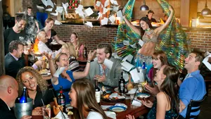Photo of belly dancer and diners at Taverna Opa.