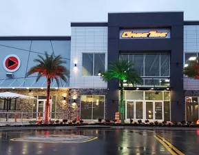 Outside view of building with lights