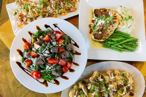 Salsa Verde & Crispy Pork Tater Tots, Seared Ahi Nacho, Spinach & Steak Salad, and Chicken Henry
