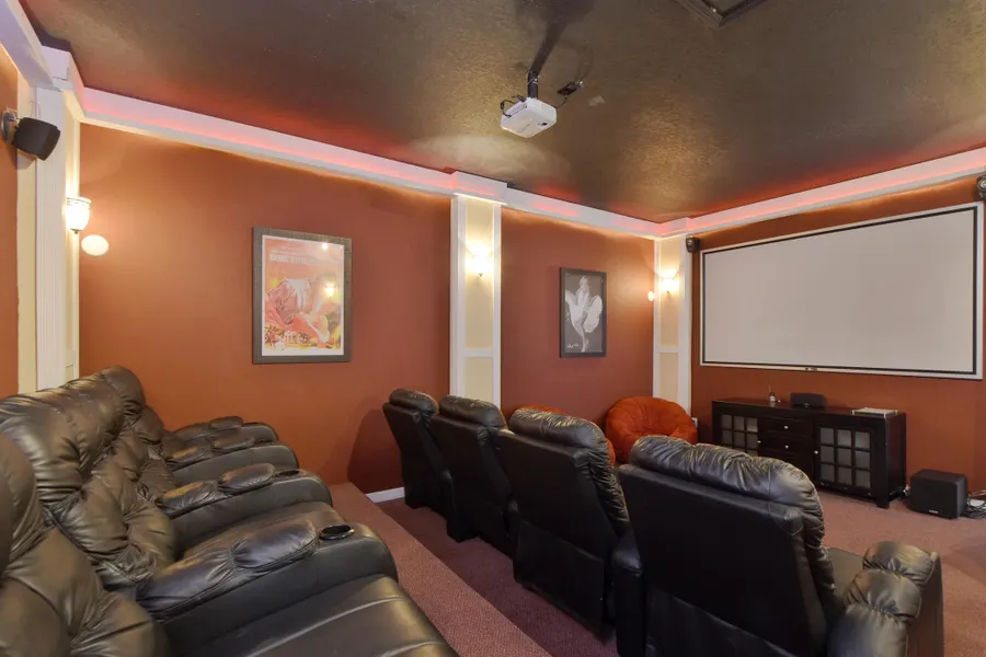 Some of our homes feature movie theaters with projector screens.