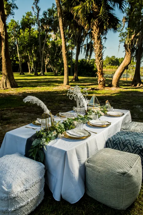 The Luxury Pop Up Picnic Company provides the ultimate picnic experience. Let us host your customized picnic - whether at the park, backyard, vacation rental, hotel, restaurant or indoors - it’s the chicest and most convenient way to celebrate someone special, a special occasion or team building event. We provide full event plans for your luxury picnic experience from design, set up and tear down. Each tailored pop up experience includes a pop up picnic table fully decorated with chargers, dinner plates, glassware, napkins, pillow seating, Bluetooth speaker, pop up picnic basket with comfy blankets, hand sanitizer, sunscreen, extra napkins,complimentary dessert and bottled water.
