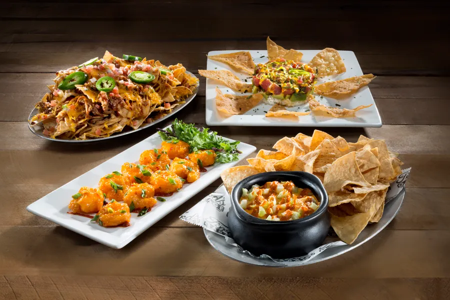 Ford's Original Nachos, Ahi Poke Stack with Avocado, Buffalo Chicken Dip, The Famous Firestone Shrimp