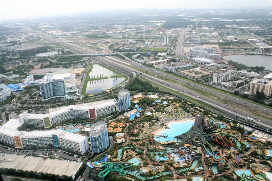 25-30 Minutes (48 Miles) - Once you take off you will go over Seaworld, Aquatica, Orlando Eye, Universal Studios, Island of Adventures, Volcano Bay, the you will take quick detour to downtown Orlando to see the cityscape, and on the return leg will be going over Disney Springs, Typhoon Lagoon, Epcot, Hollywood Studios, ESPN Sports Complex, Old Town and Fun Spot Kissimmee. You may also catch a glimpse of Magic Kingdom, Animal Kingdom, and Typhoon Lagoon.