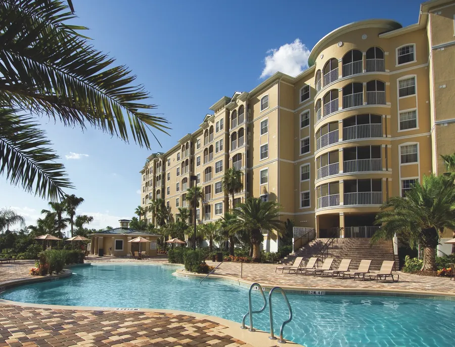 Exterior view of pool and building
