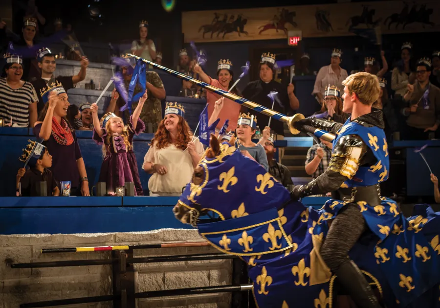 the blue knight chooses the queen of the tournament from the crowd and give her the favor