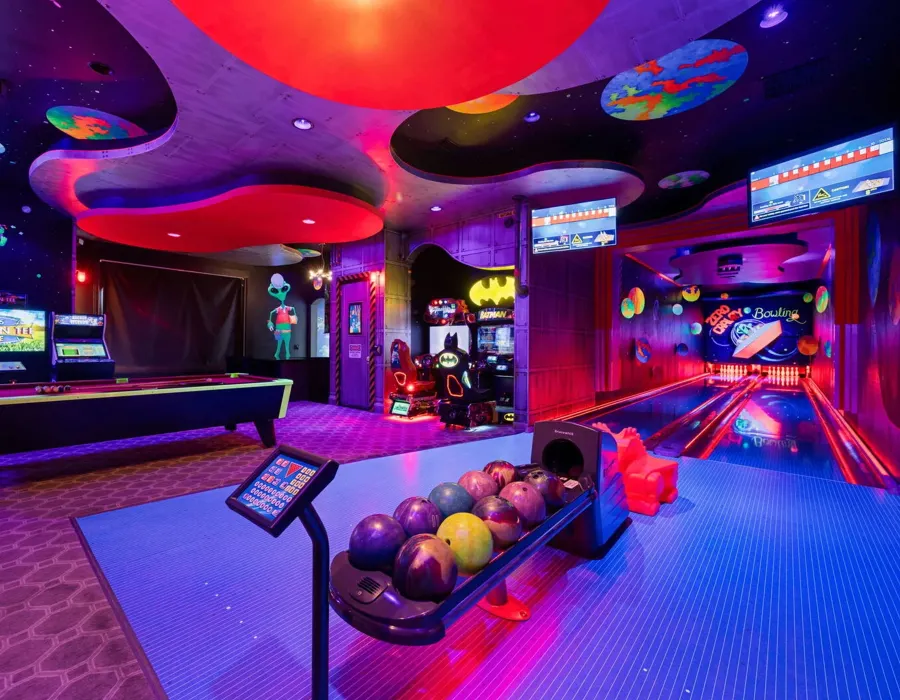 Experience nonstop entertainment with immersive game rooms and private bowling alleys.